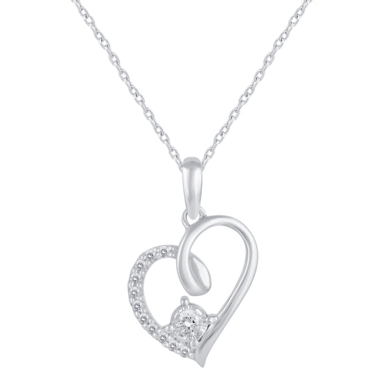 1/6 Cttw Natural Diamond Open Heart Swirl Floating Stone Pendant Necklace set in 925 Sterling Silver