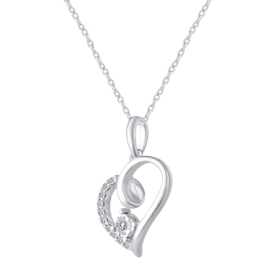 1/6 Cttw Natural Diamond Open Heart Swirl Floating Stone Pendant Necklace set in 925 Sterling Silver
