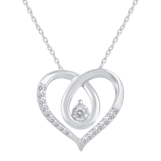 1/8 Cttw Natural Diamond Open Cross Heart Floating Stone Pendant Necklace set in 925 Sterling Silver