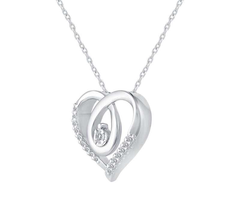 1/8 Cttw Natural Diamond Open Cross Heart Floating Stone Pendant Necklace set in 925 Sterling Silver