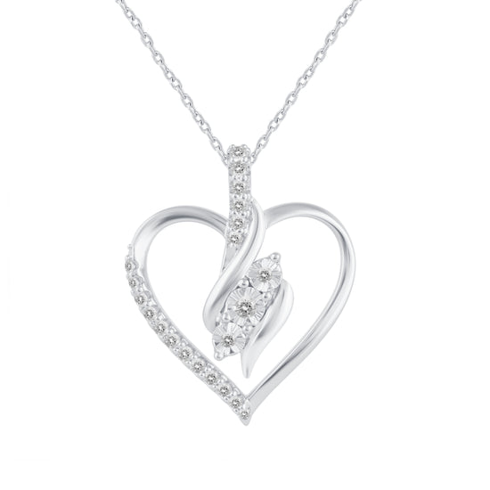 1/4 Cttw Natural Diamond Open Heart Trilogy Pendant Necklace set in 925 Sterling Silver