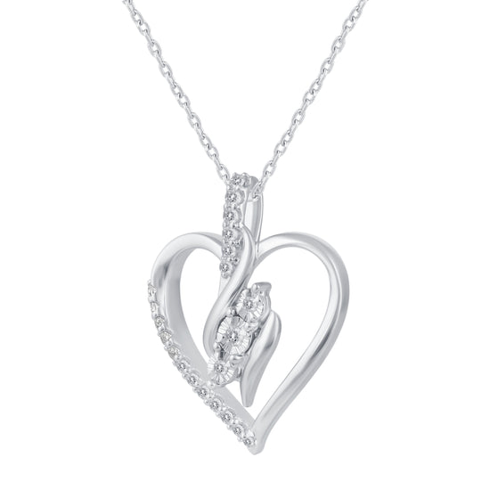 1/4 Cttw Natural Diamond Open Heart Trilogy Pendant Necklace set in 925 Sterling Silver