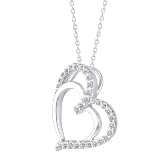 1/2 Cttw Diamond Double Swirl Open Heart Pendant Necklace set in 925 Sterling Silver