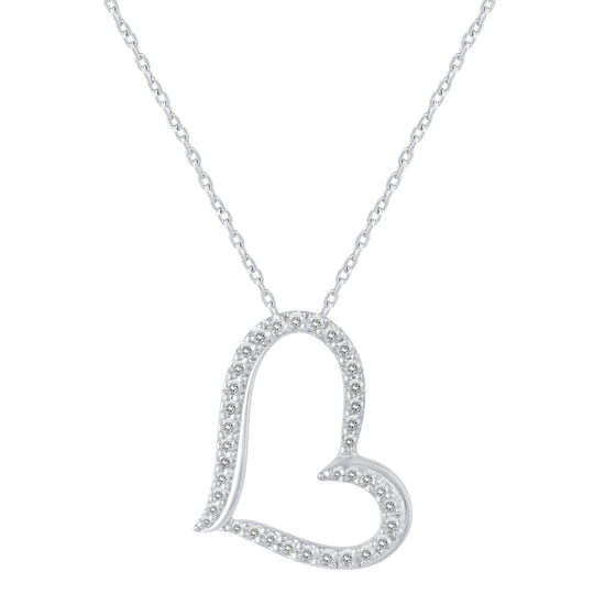 1/4 Cttw Diamond Swirl Open Heart Pendant Necklace set in 925 Sterling Silver