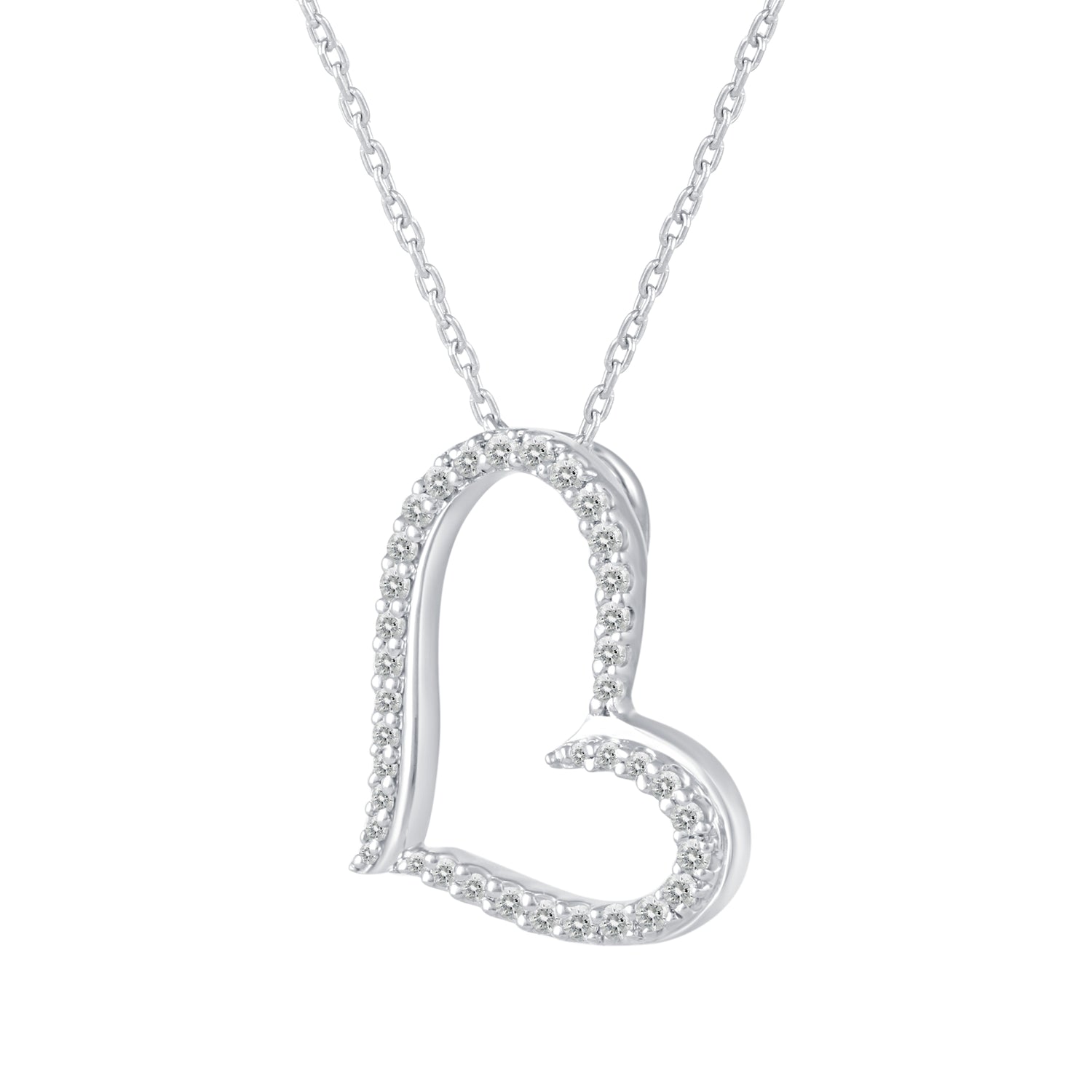 1/2Cttw - 1/4 Cttw Diamond Open Heart Pendant Necklace set in 925 Sterling Silver (Select Heart Design)