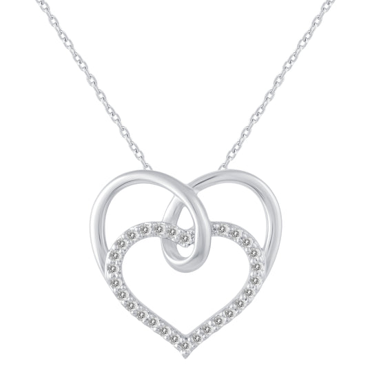 1/4 Cttw Diamond Twin Heart Pendant Necklace set in 925 Sterling Silver