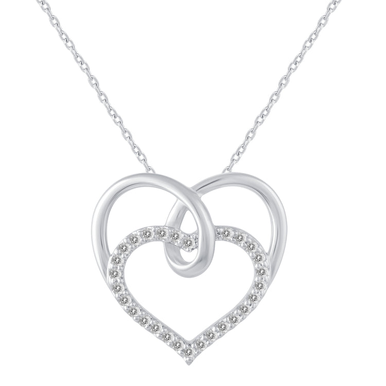 1/4 Cttw Diamond Twin Heart Pendant Necklace set in 925 Sterling Silver