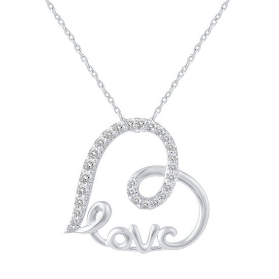 1/3 Cttw Diamond Love Heart Pendant Necklace set in 925 Sterling Silver