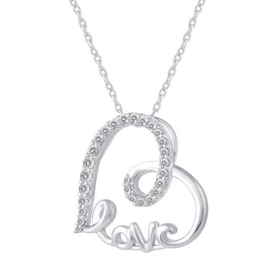 1/3 Cttw Diamond Love Heart Pendant Necklace set in 925 Sterling Silver