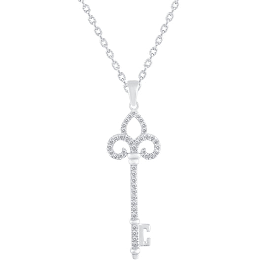 1/5 Cttw Diamond Key Enchanted Pendant Necklace set in 925 Sterling Silver