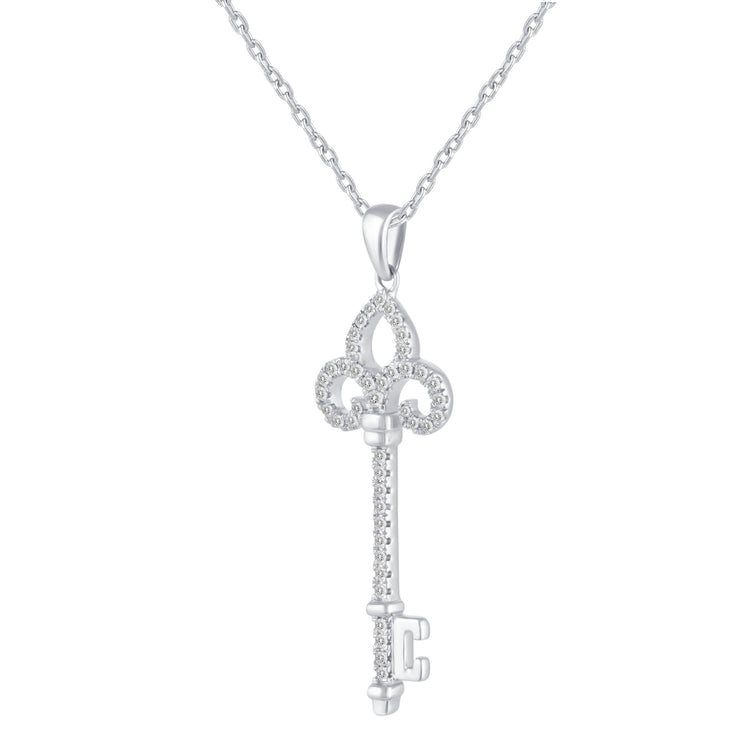 1/5 Cttw Diamond Key Enchanted Pendant Necklace set in 925 Sterling Silver