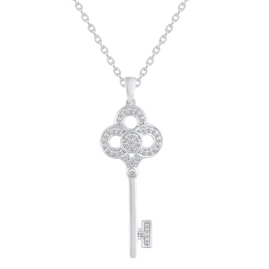 1/5 Cttw Diamond Key Crown Pendant Necklace set in 925 Sterling Silver
