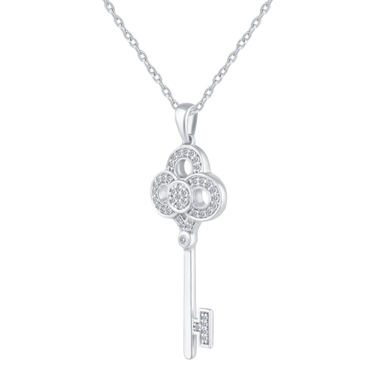 1/5 Cttw Diamond Key Crown Pendant Necklace set in 925 Sterling Silver