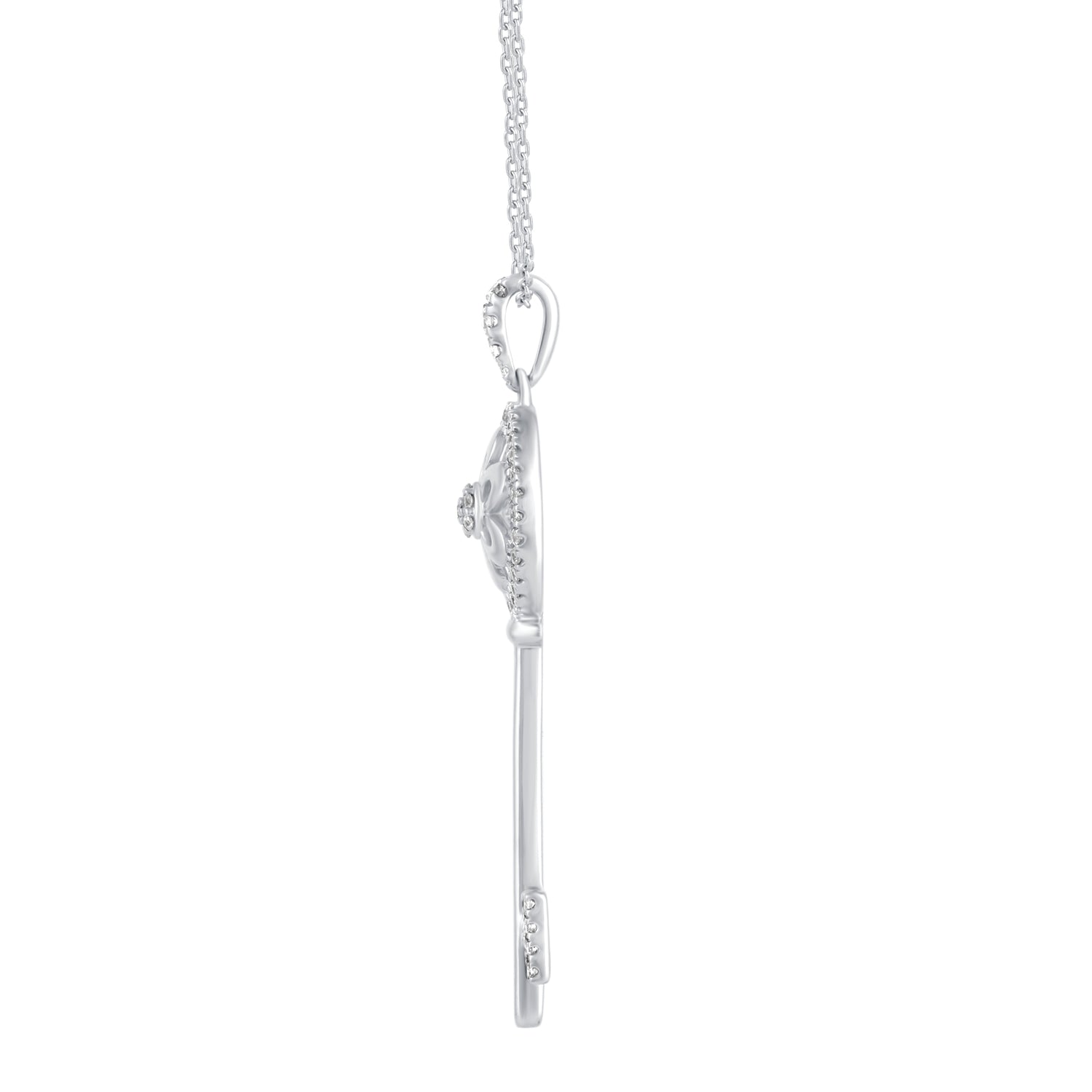 1/5 Cttw Diamond Daisy Flower Key Pendant Necklace set in 925 Sterling Silver