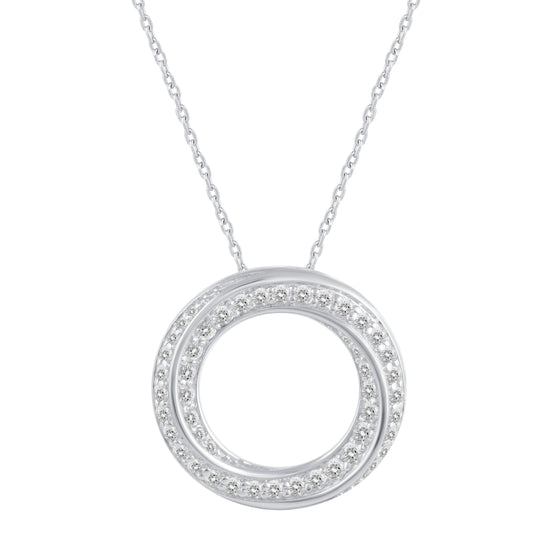 1/2 Cttw Diamond Round Pave Twisted Infinity Pendant Necklace set in 925 Sterling Silver