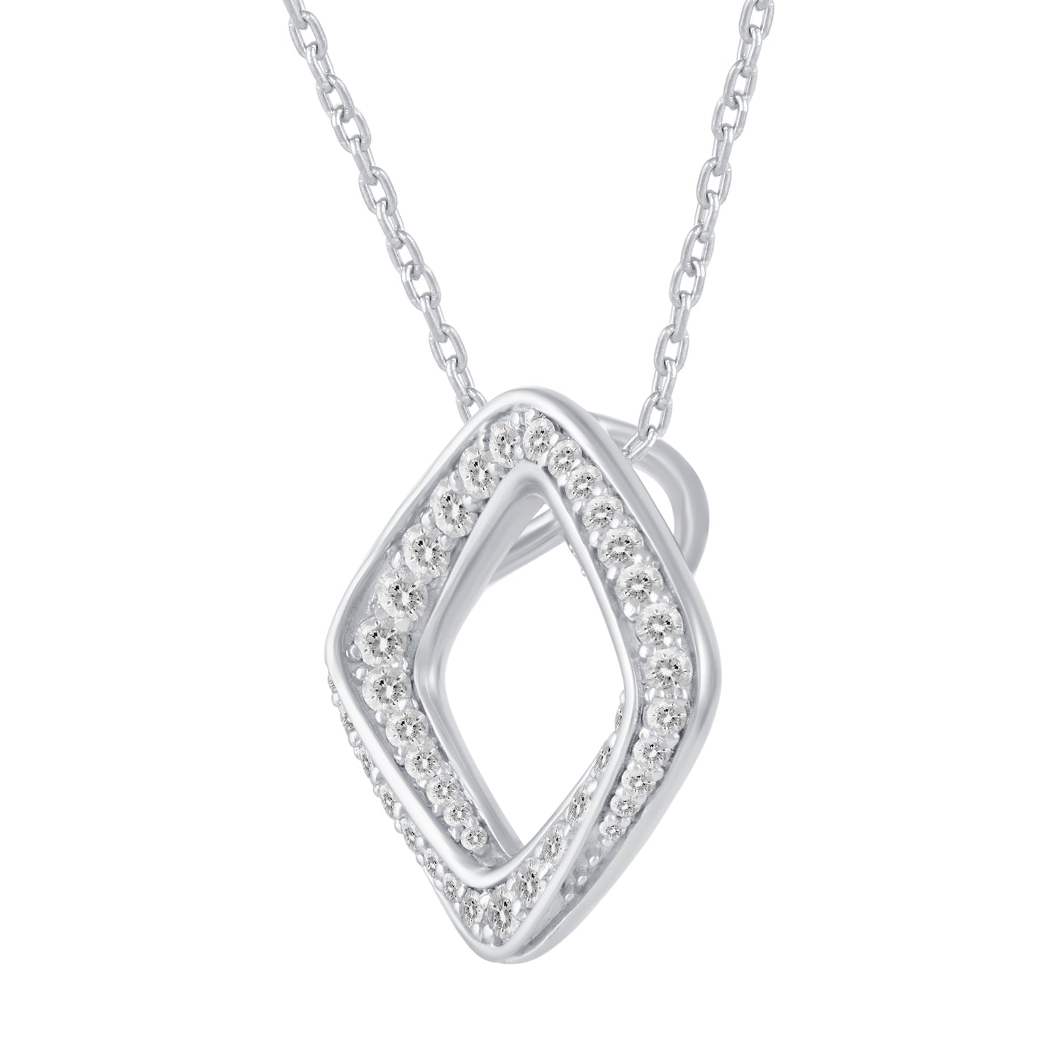 1/2 Cttw Diamond Square Pave Twisted Infinity Pendant Necklace set in 925 Sterling Silver