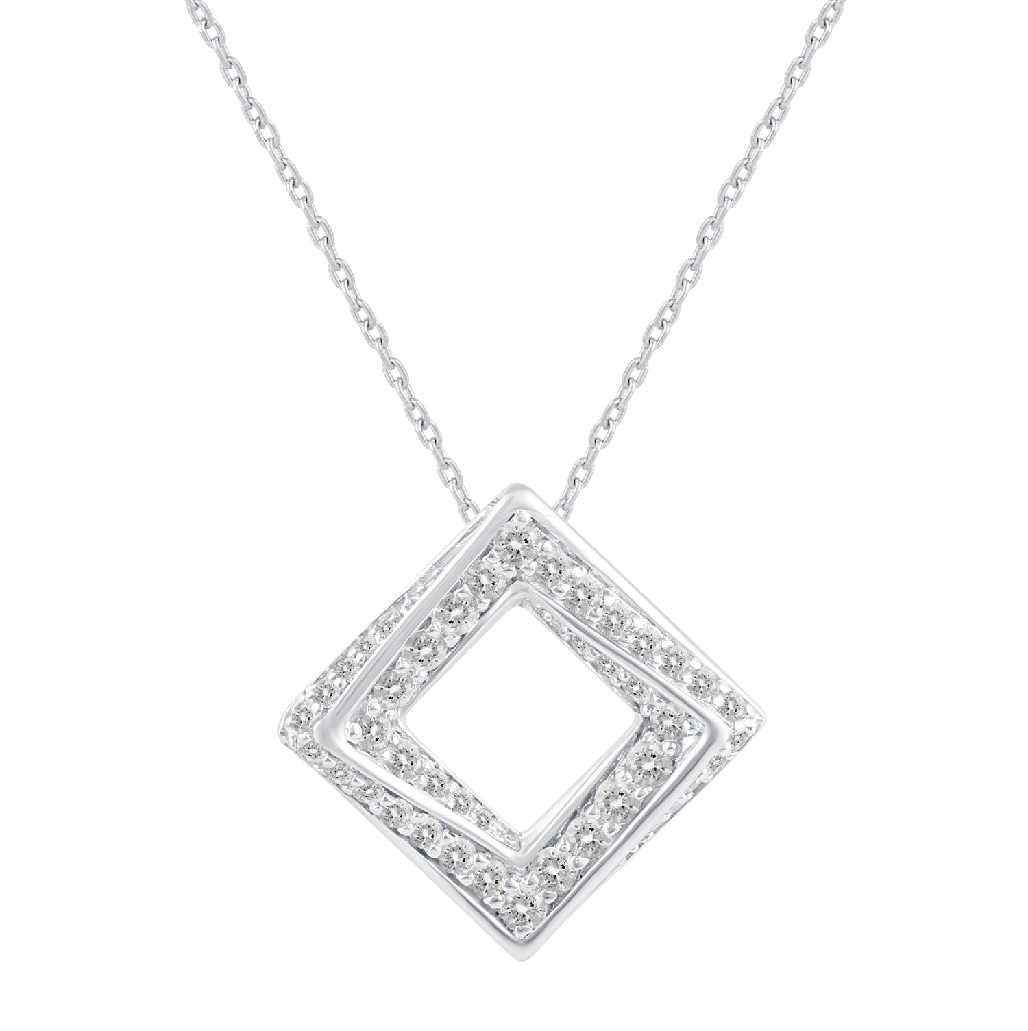 1/2 Cttw Diamond Open Diamond Shape Pave Twisted Pendant Necklace set in 925 Sterling Silver