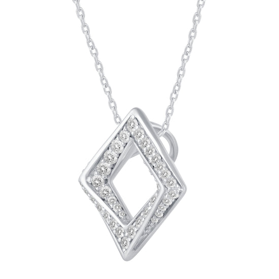 1/2 Cttw Diamond Open Diamond Shape Pave Twisted Pendant Necklace set in 925 Sterling Silver