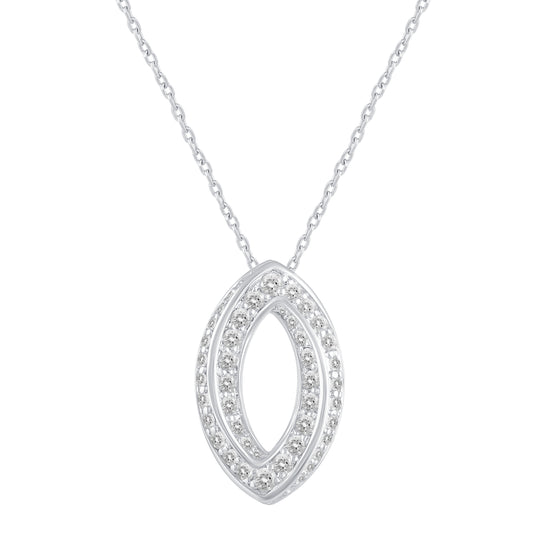1/2 Cttw Diamond Open Marquise Pave Twisted Pendant Necklace set in 925 Sterling Silver