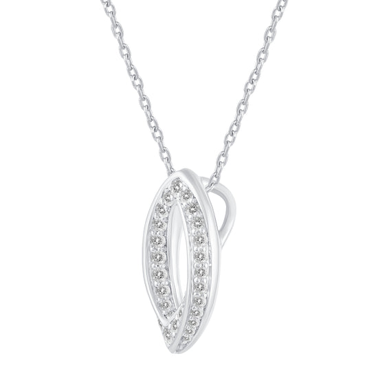 1/2 Cttw Diamond Open Marquise Pave Twisted Pendant Necklace set in 925 Sterling Silver