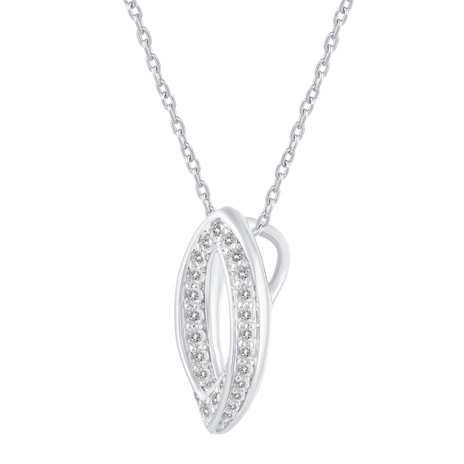 1/2 Cttw Diamond Open Marquise Pave Twisted Pendant Necklace set in 925 Sterling Silver