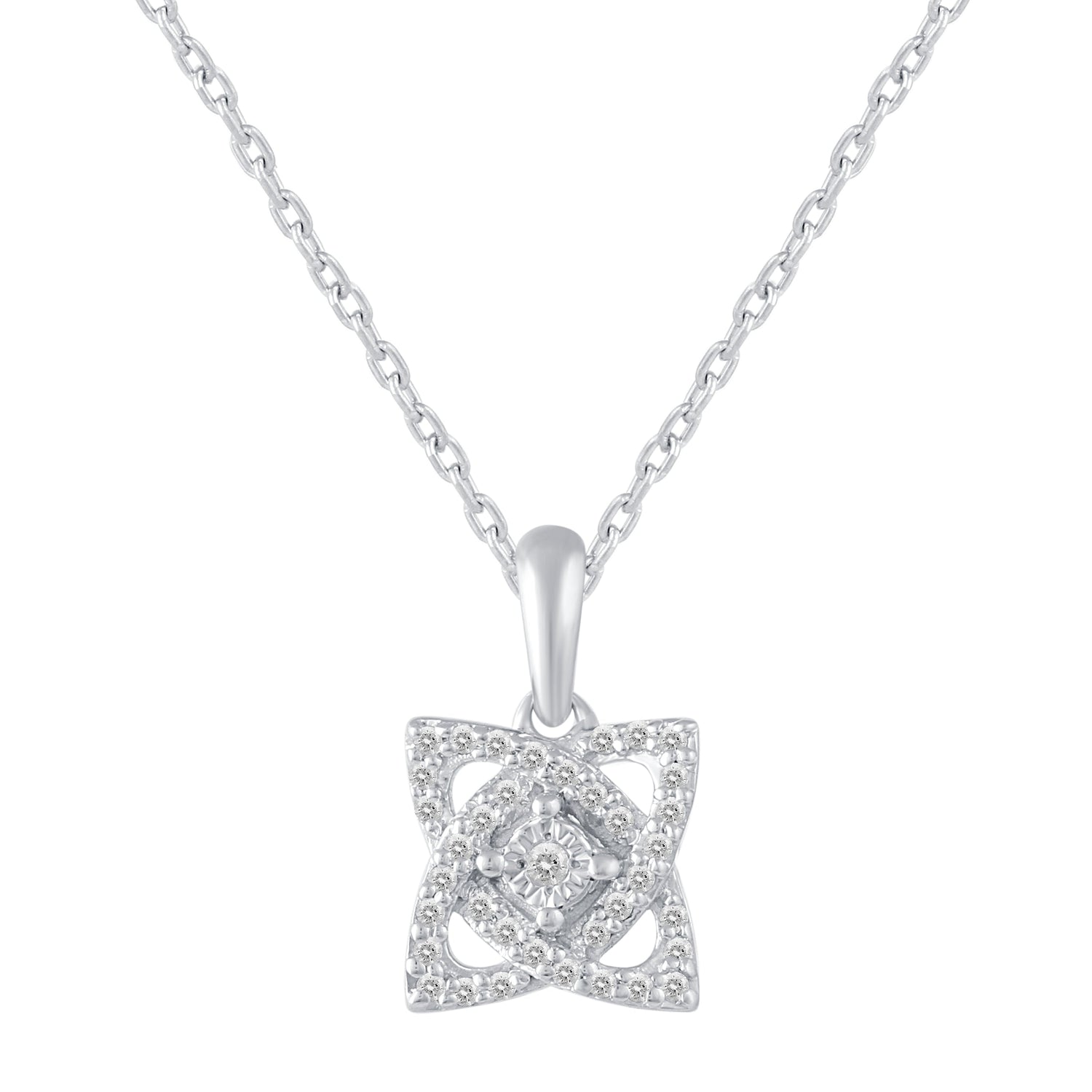 1/10 CT TW Diamond Open Petal Flower Pendant in 925 Sterling Silver