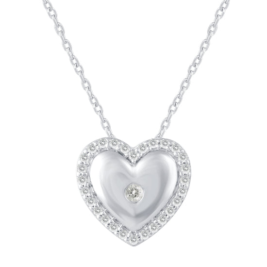 1/5 CT TW Diamond Puff Halo Heart Pendant in 925 Sterling Silver