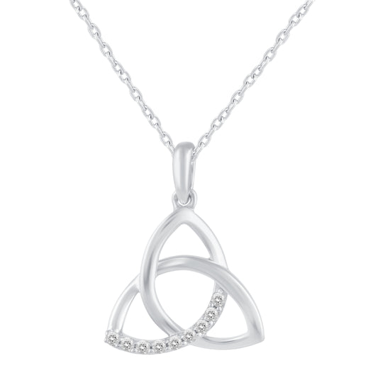 1/10 CT TW Diamond Trinity Knot Triquetra Pendant in 925 Sterling Silver
