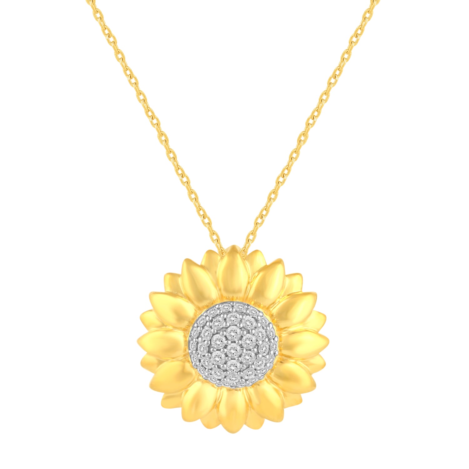 1/4 CT TW Diamond Sunflower Pendant in 925 Sterling Silver Yellow Gold