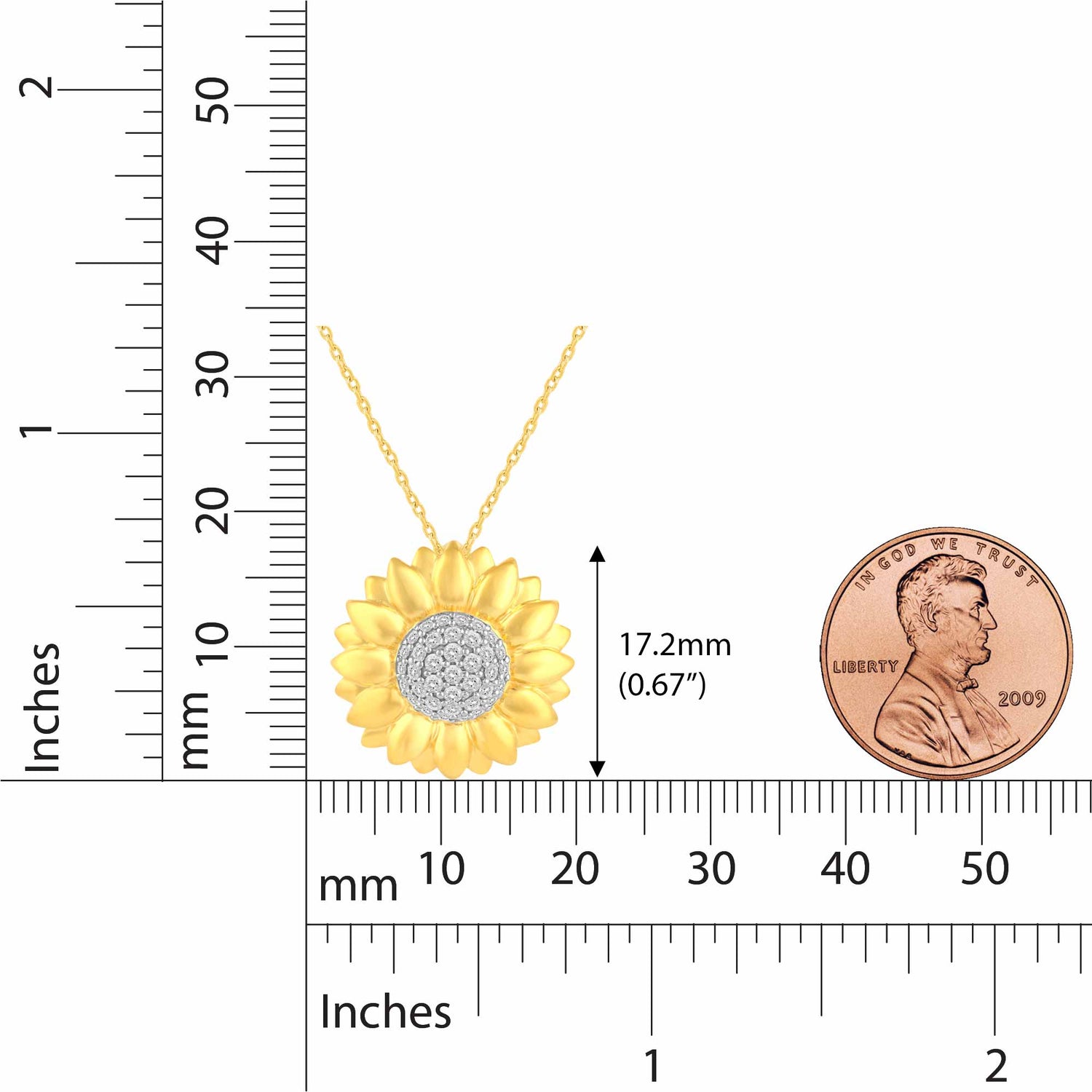 1/4 CT TW Diamond Sunflower Pendant in 925 Sterling Silver Yellow Gold
