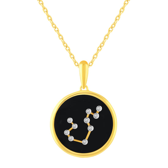 1/20 Cttw Diamond Zodiac Pendant Necklace set in 925 Sterling Silver 14K Yellow Gold Plating