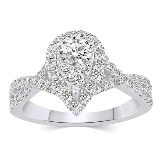 1 1/4 Cttw  (I1-I2 Clarity) Diamond Halo Pear Shape Engagement Wedding Bridal Ring in 14K Gold