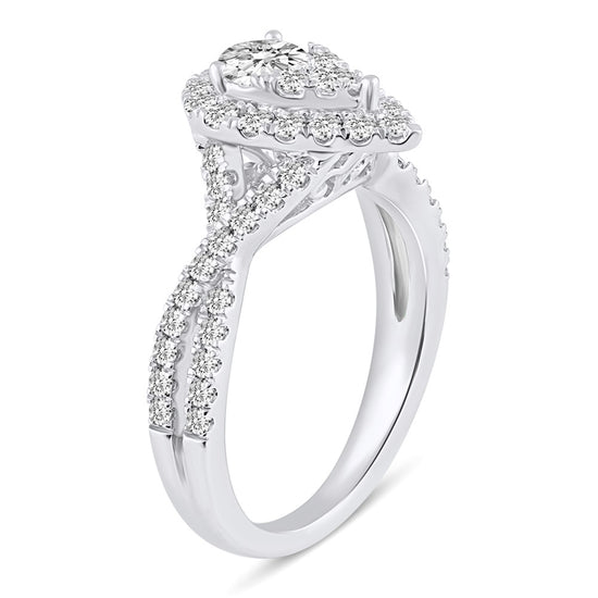 1 1/4 Cttw  (I1-I2 Clarity) Diamond Halo Pear Shape Engagement Wedding Bridal Ring in 14K Gold