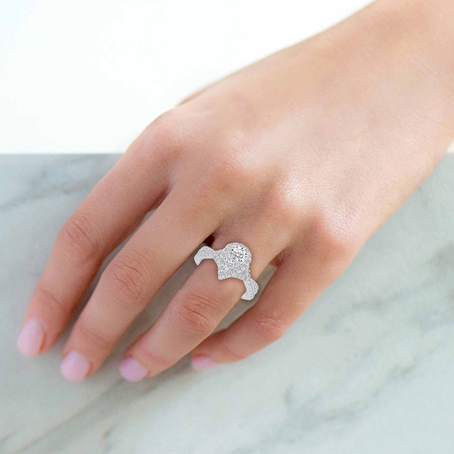 1 1/4 Cttw  (I1-I2 Clarity) Diamond Halo Pear Shape Engagement Wedding Bridal Ring in 14K Gold
