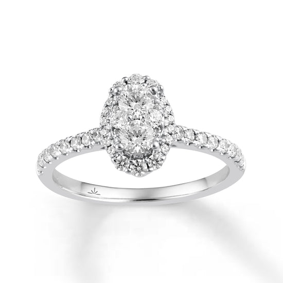 3/4ctw Diamond Oval Classic Halo Engagement Ring in Sterling Silver bridal wedding engagement anniversary