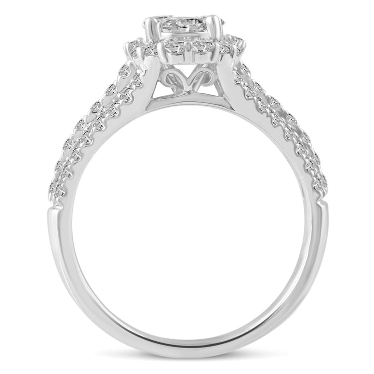 1Cttw  (I1-I2 Clarity) Diamond Halo Oval Shape Engagement Wedding Bridal Ring in 14K Gold