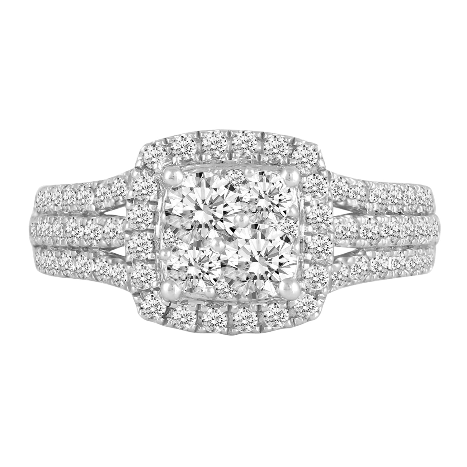 1 5/8 Cttw  (I1-I2 Clarity) Diamond Cushion Engagement Wedding Bridal Cluster Ring & Band in 14K Gold