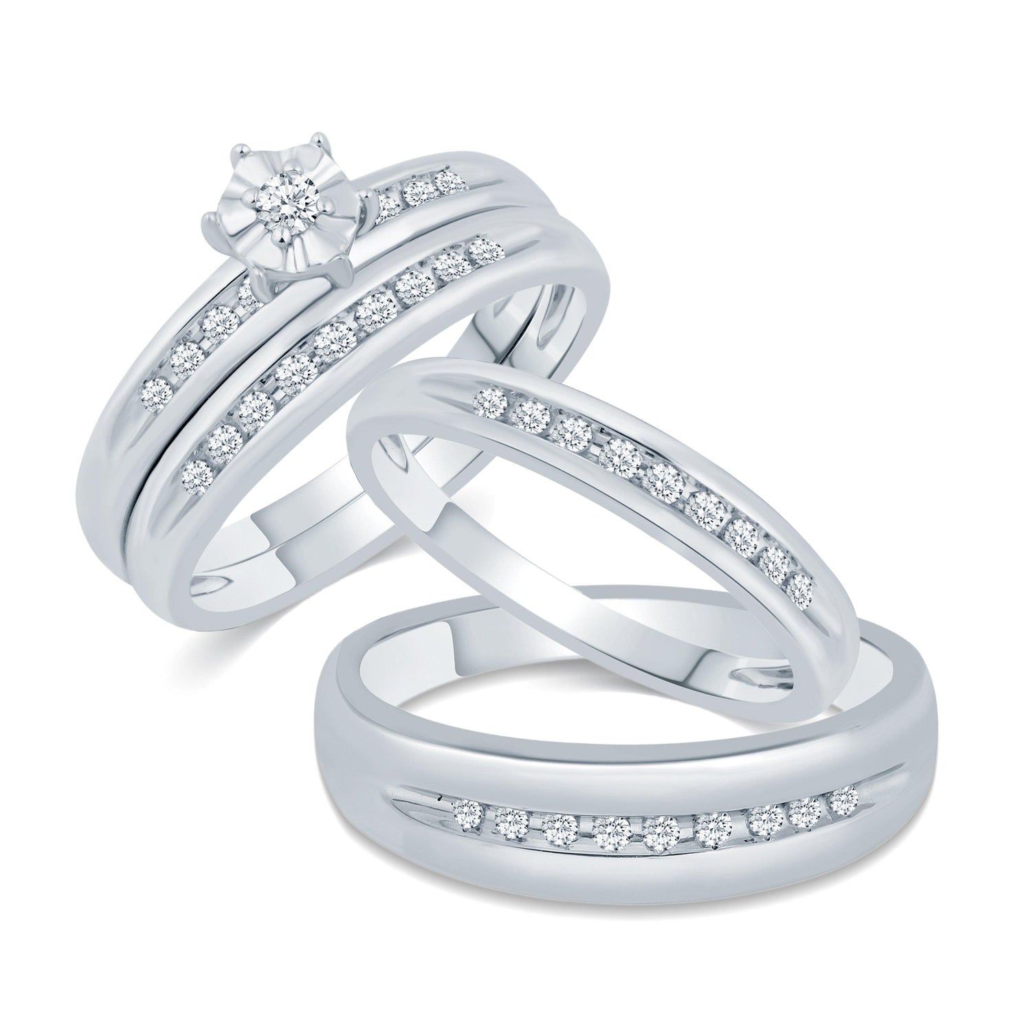 1/3ct His & Hers Diamond Trio Engagement Wedding Bridal Ring Set