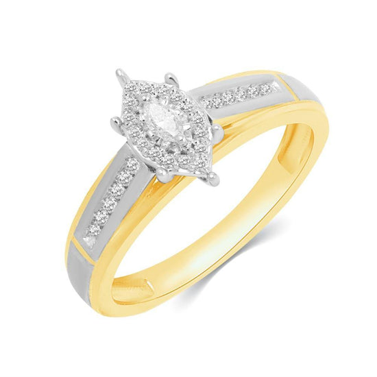 1/5CT TW Marquise Diamond Engagement Ring from Trio Bridal set in 10KT Yellow Gold - Fifth and Fine