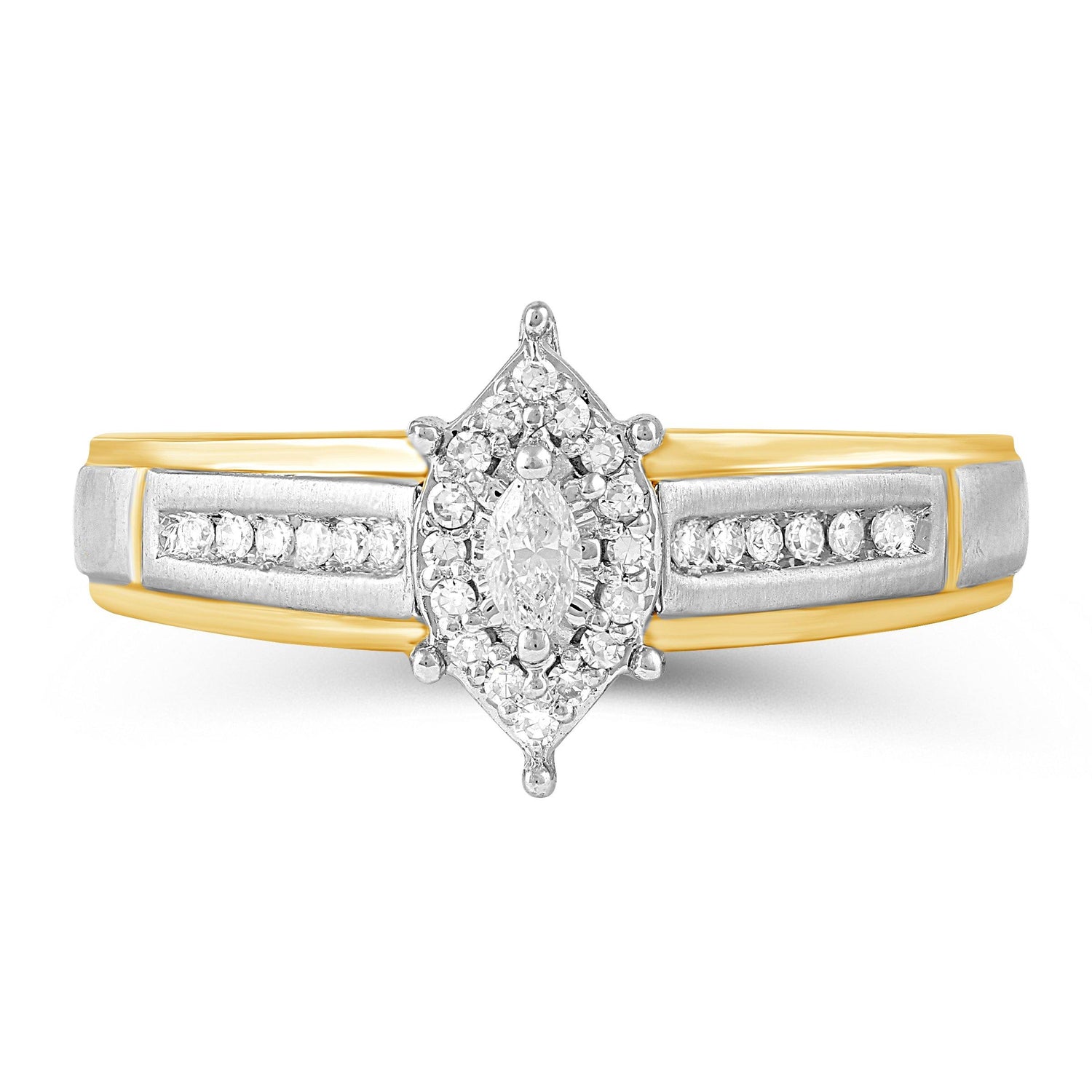 1/5CT TW Marquise Diamond Engagement Ring from Trio Bridal set in 10KT Yellow Gold - Fifth and Fine