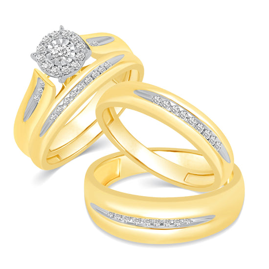 1/3CT TW Diamond Halo Trio Bridal Set in 10KT Yellow &amp; white Gold - Fifth and Fine