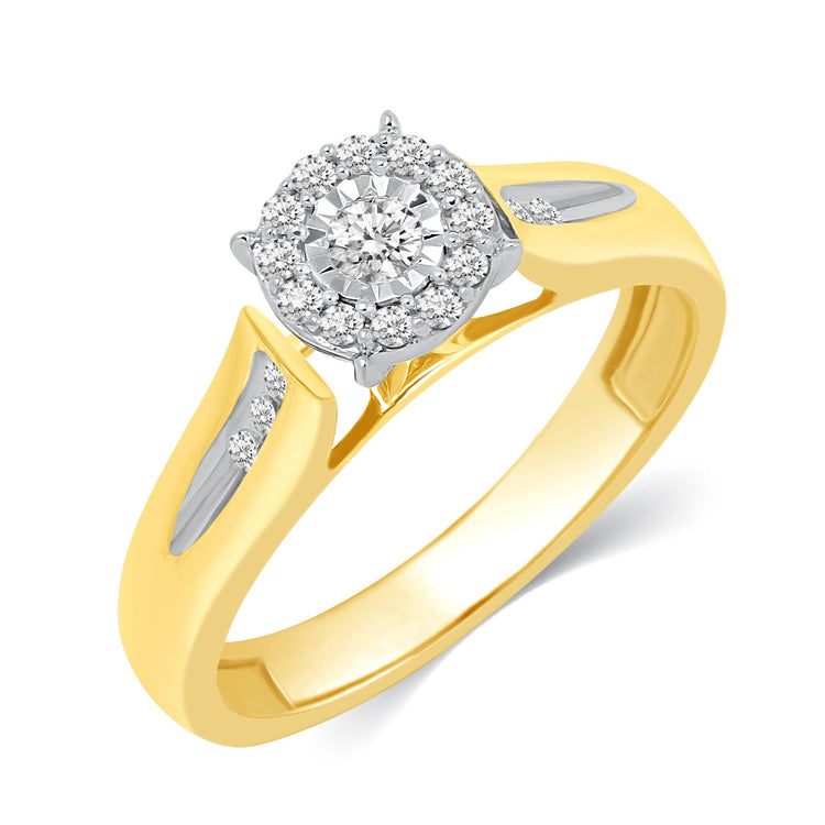 1/3CT TW Diamond Halo Trio Bridal Set in 10KT Yellow &amp; white Gold - Fifth and Fine