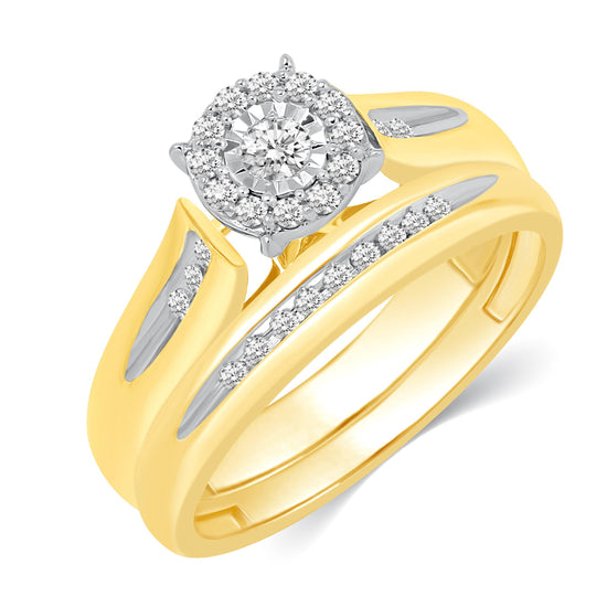 1/3CT TW Diamond Halo Trio Bridal Set in 10KT Yellow &amp; white Gold - Fifth and Fine