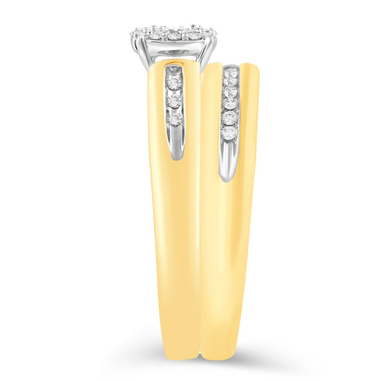 1/3CT TW Diamond Halo Trio Bridal Set in 10KT Yellow &amp; white Gold - Fifth and Fine