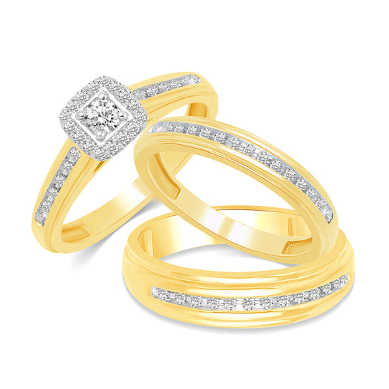 3/8CT TW Diamond Trio Bridal Set in 10KT Yellow & White Gold