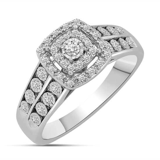 1/3CT TW Diamond Engagement Ring from Trio Set in 10KT White Gold - Fifth and Fine