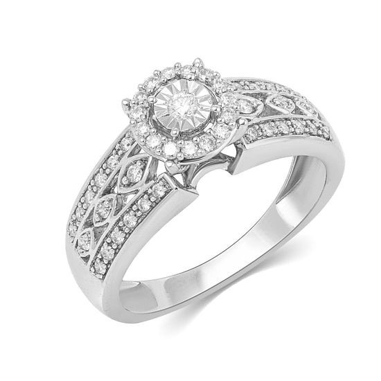1/3CT TW Diamond Engagement Ring from Trio Set in 10KT White Gold - Fifth and Fine