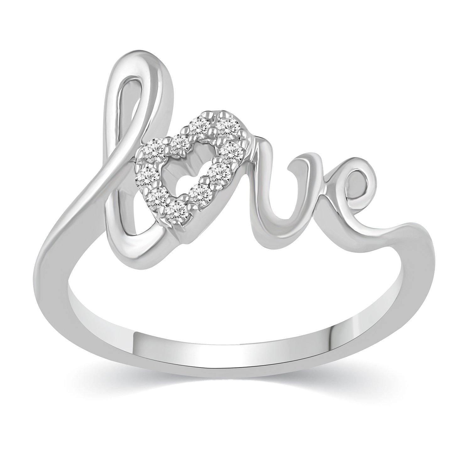 Fifth and fine 1 10 CTW Diamond Love Ring in Sterling Silver