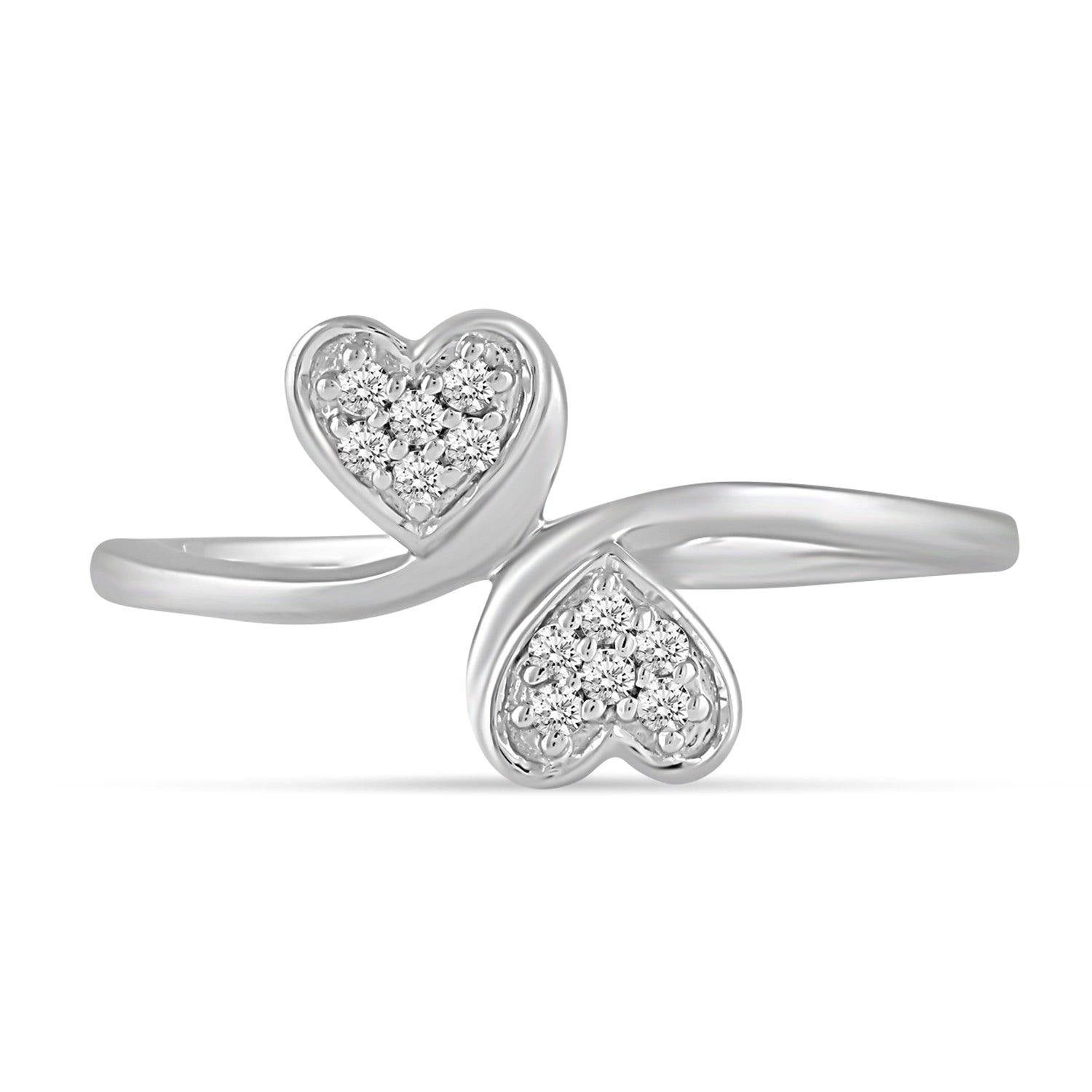 1/10 CT TW Diamond Double Heart Ring in Sterling Silver - Fifth and Fine