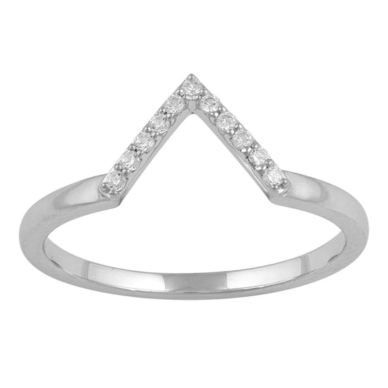 Fifth and Fine 1/10 CT TW Diamond Chevron V Shaped Ring in Sterling Silver